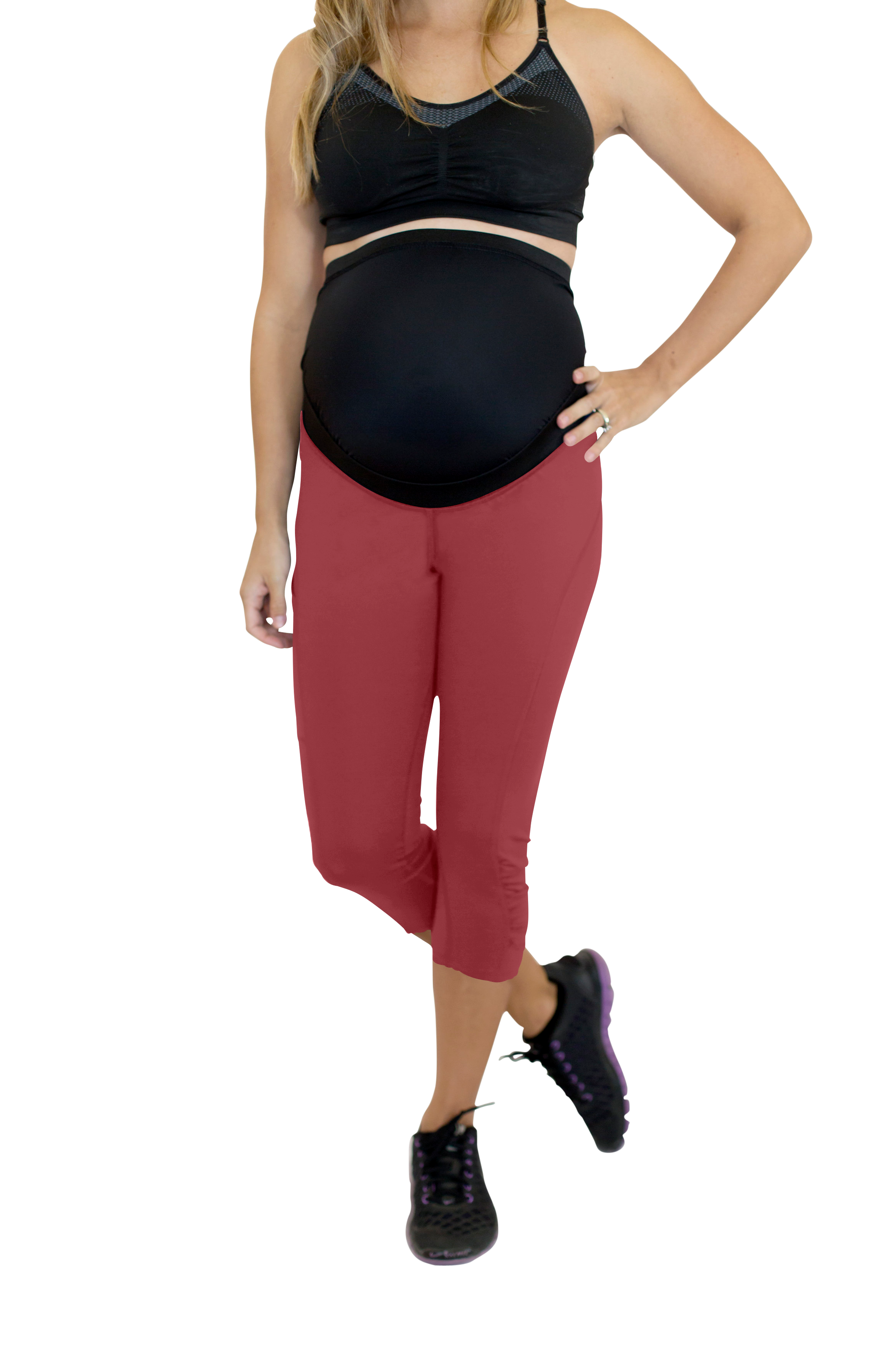 Mumberry® Dark Red Maternity Leggings with Over Belly Pregnancy Support - Mumberry