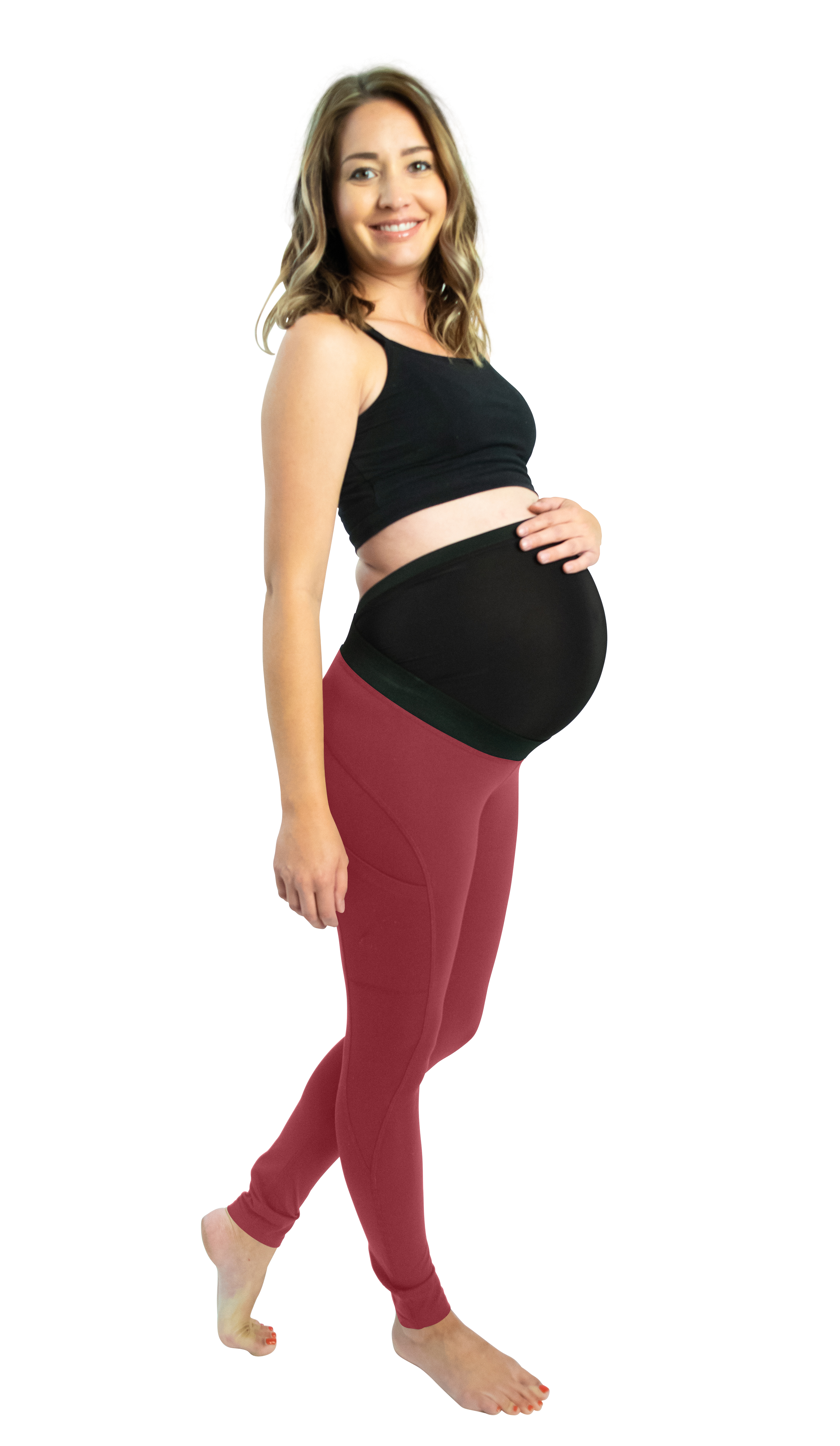 Mumberry® Dark Red Maternity Leggings with Over Belly Pregnancy Support - Mumberry