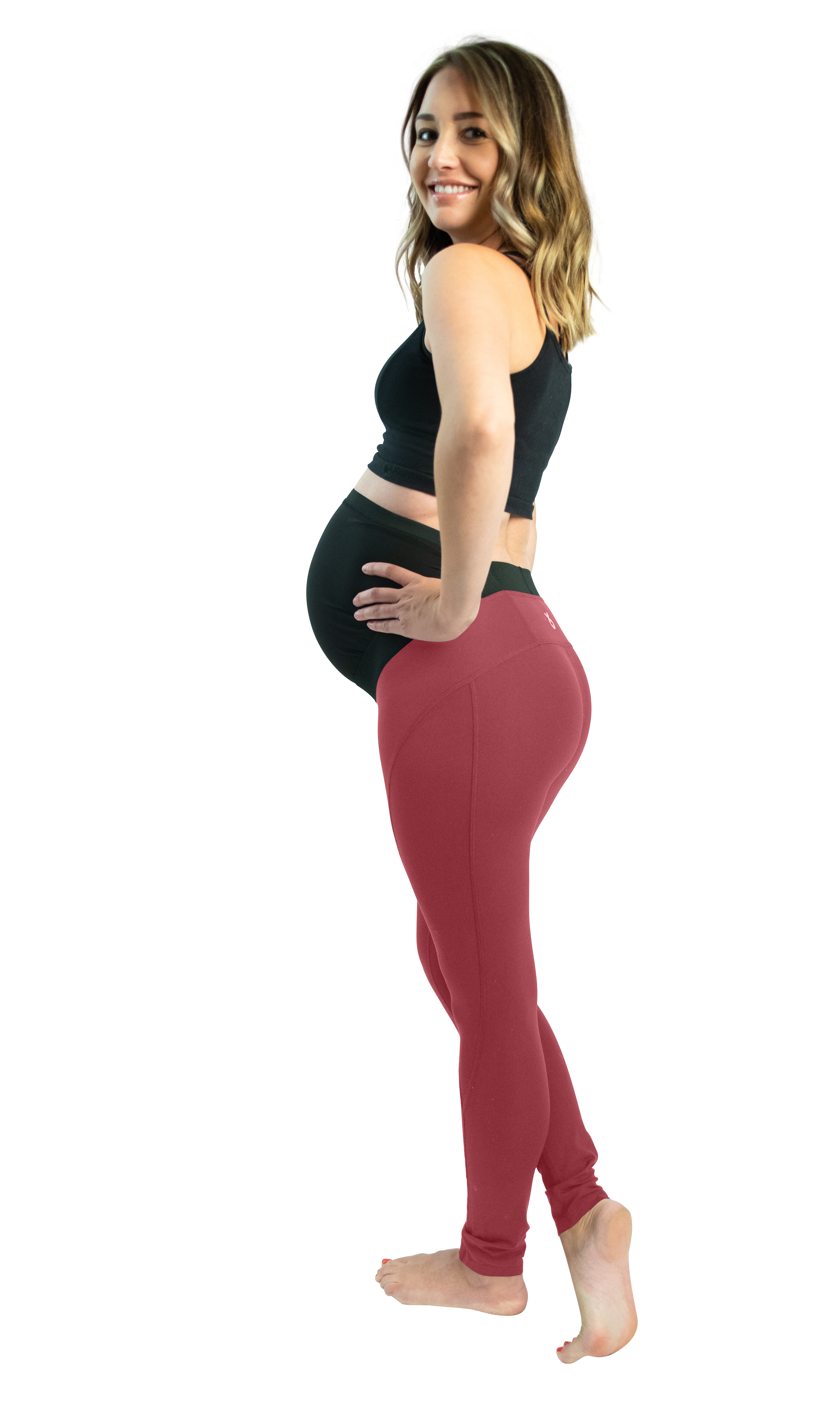 Mumberry® Dark Red Maternity Leggings with Over Belly Pregnancy Support - Mumberry