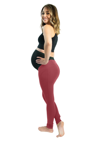 Mumberry® Dark Red Maternity Leggings with Over Belly Pregnancy Support - Mumberry