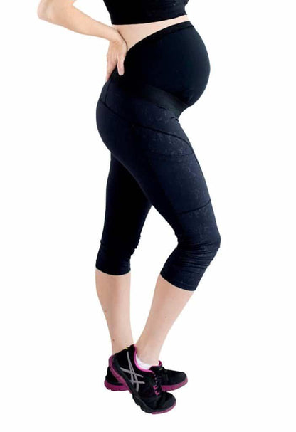 Enerful Womens Maternity capri Leggings Over the Belly Pregnancy Active  Wear Athletic Yoga Pants with Pockets